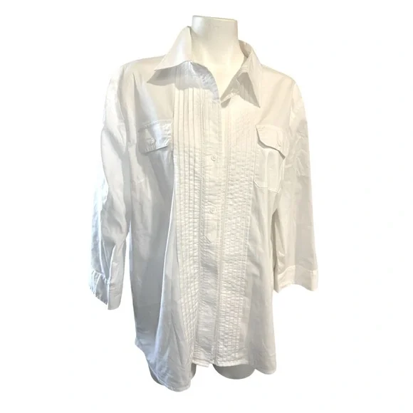 Women’s Alia button front, pintucked white shirt, pleated back, like new, SZ 18 - Picture 3 of 12